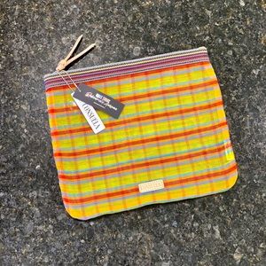 Consuela Slim (Small) Zip Mesh Pouch - Yellow, Turquoise & Coral Plaid